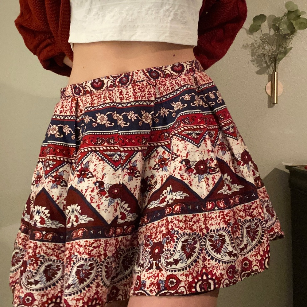 Red and Blue Pleated Skirt